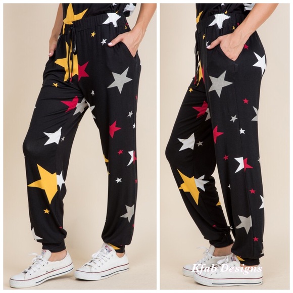 ⭐️LAST 1! Star Print Soft Jersey Pocket Joggers! - Picture 2 of 7